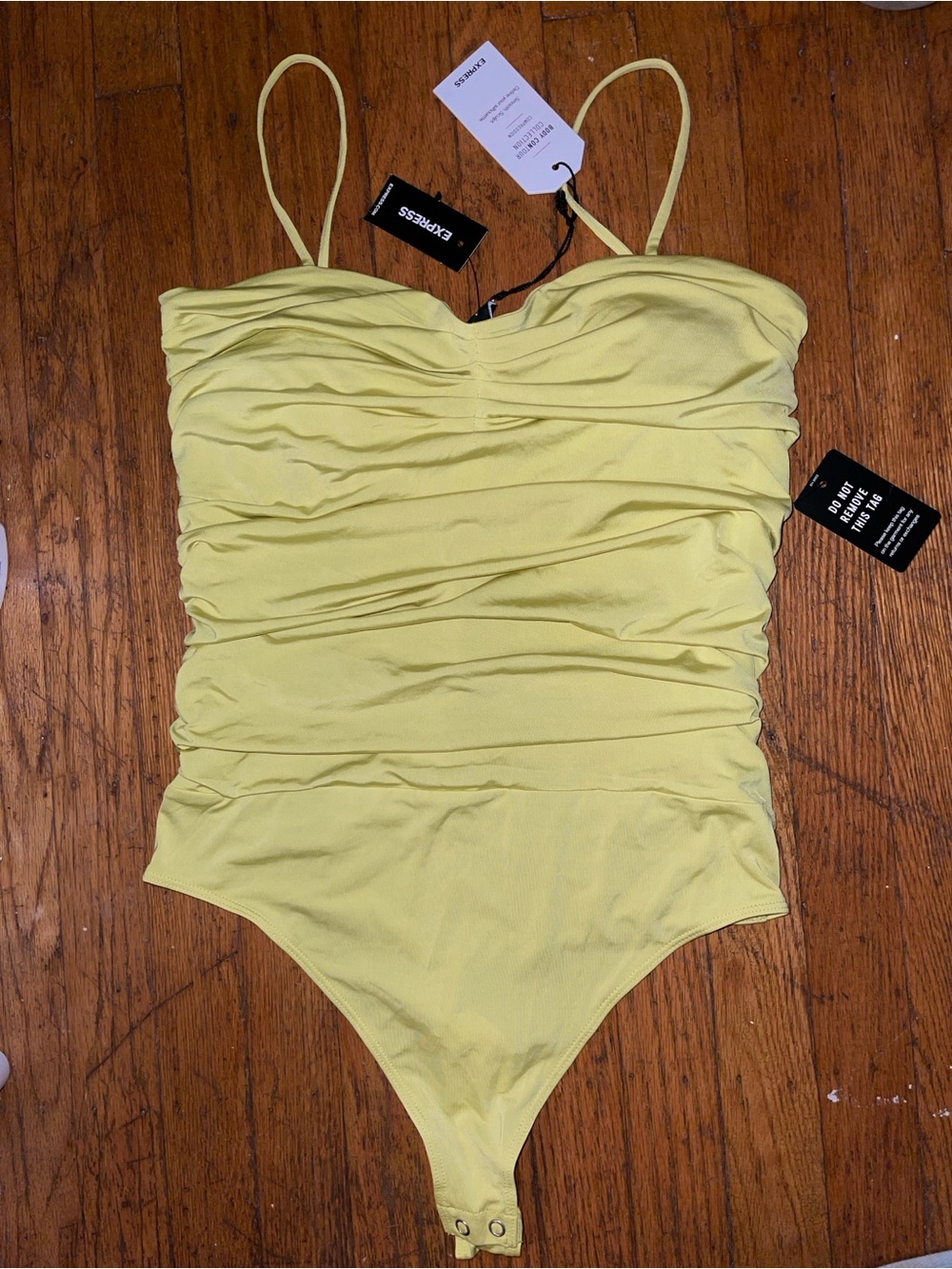Express Yellow Ruched Bodysuit
